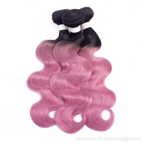 Royce Virgin Indian Raw Temple Hair 100% Human Hair curly Bundles with closure OT colors Body Wave 1B Pink Two Tone color